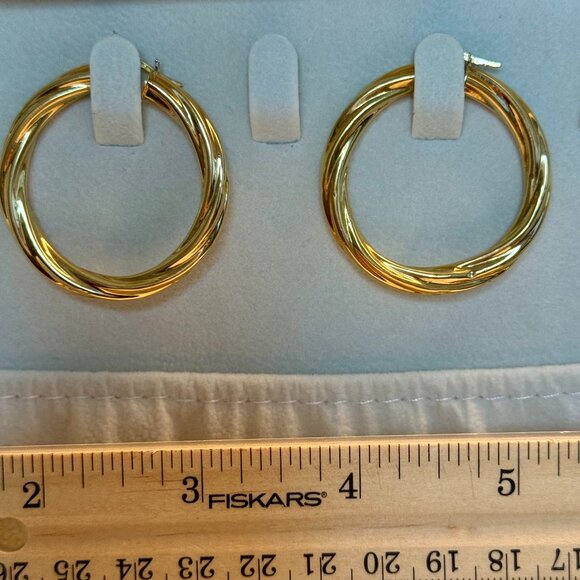 VTG ~ Large 18K Gold UNOAERRE Italian Twisted Tubular Hoop Earrings
